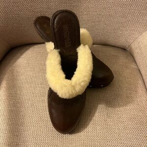 Michael Kors Brown Mules with Cream Shearling